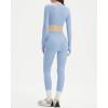 imageSUUKSESS Women 2 Piece Workout Sets Long Sleeve Twist Deep V Crop Padded Tops Yoga Leggings with Side PocketsBaby Blue