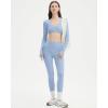 imageSUUKSESS Women 2 Piece Workout Sets Long Sleeve Twist Deep V Crop Padded Tops Yoga Leggings with Side PocketsBaby Blue