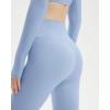 imageSUUKSESS Women 2 Piece Workout Sets Long Sleeve Twist Deep V Crop Padded Tops Yoga Leggings with Side PocketsBaby Blue