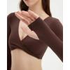 imageSUUKSESS Women 2 Piece Workout Sets Long Sleeve Twist Deep V Crop Padded Tops Yoga Leggings with Side PocketsDark Brown