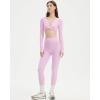 imageSUUKSESS Women 2 Piece Workout Sets Long Sleeve Twist Deep V Crop Padded Tops Yoga Leggings with Side PocketsLight Pink