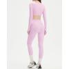 imageSUUKSESS Women 2 Piece Workout Sets Long Sleeve Twist Deep V Crop Padded Tops Yoga Leggings with Side PocketsLight Pink