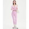 imageSUUKSESS Women 2 Piece Workout Sets Long Sleeve Twist Deep V Crop Padded Tops Yoga Leggings with Side PocketsLight Pink