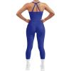imageSUUKSESS Women 2 Piece Workout Sets Compression Tummy Control Leggings with Pockets Halter Built in Bra Tank TopsBlue