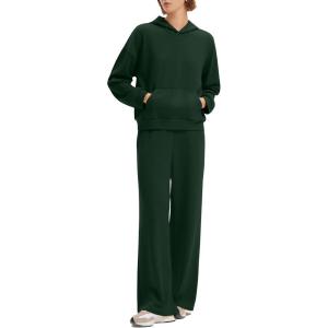 imageSUUKSESS Women 2 Piece Sets 2025 Oversized Hoodie Sweatshirt Wide Leg Sweatpants08 Deep Green