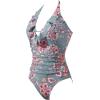 imageSUUKSESS Women Sexy Halter One Piece Swimsuits Ruffle Tummy Control Bathing Suit1 Retro Red Floral