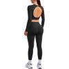 imageSUUKSESS Women 2 Piece Open Back Seamless Workout Sets Scrunch Booty Gym Leggings Built in Bra Crop Yoga TopBlack