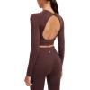 imageSUUKSESS Women 2 Piece Open Back Seamless Workout Sets Scrunch Booty Gym Leggings Built in Bra Crop Yoga TopBrown