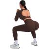 imageSUUKSESS Women 2 Piece Open Back Seamless Workout Sets Scrunch Booty Gym Leggings Built in Bra Crop Yoga TopBrown