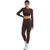 imageSUUKSESS Women 2 Piece Open Back Seamless Workout Sets Scrunch Booty Gym Leggings Built in Bra Crop Yoga TopBrown