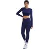 imageSUUKSESS Women 2 Piece Open Back Seamless Workout Sets Scrunch Booty Gym Leggings Built in Bra Crop Yoga TopNavy Blue