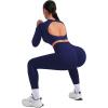 imageSUUKSESS Women 2 Piece Open Back Seamless Workout Sets Scrunch Booty Gym Leggings Built in Bra Crop Yoga TopNavy Blue