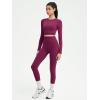 imageSUUKSESS Women 2 Piece Open Back Seamless Workout Sets Scrunch Booty Gym Leggings Built in Bra Crop Yoga TopPurple