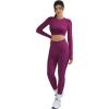 imageSUUKSESS Women 2 Piece Open Back Seamless Workout Sets Scrunch Booty Gym Leggings Built in Bra Crop Yoga TopPurple