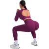 imageSUUKSESS Women 2 Piece Open Back Seamless Workout Sets Scrunch Booty Gym Leggings Built in Bra Crop Yoga TopPurple