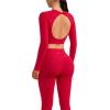 imageSUUKSESS Women 2 Piece Open Back Seamless Workout Sets Scrunch Booty Gym Leggings Built in Bra Crop Yoga TopRed