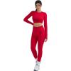 imageSUUKSESS Women 2 Piece Open Back Seamless Workout Sets Scrunch Booty Gym Leggings Built in Bra Crop Yoga TopRed
