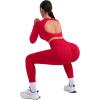 imageSUUKSESS Women 2 Piece Open Back Seamless Workout Sets Scrunch Booty Gym Leggings Built in Bra Crop Yoga TopRed