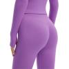 imageSUUKSESS Workout Sets for Women 2 Piece Seamless Long Sleeve Yoga Outfits Active Leggings Half Zippy Jacket Gym SetPurple