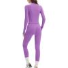 imageSUUKSESS Workout Sets for Women 2 Piece Seamless Long Sleeve Yoga Outfits Active Leggings Half Zippy Jacket Gym SetPurple