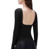 imageSUUKSESS Women Backless Going Out Tops Padded Modal Basic Long Sleeve Shirts01 Black
