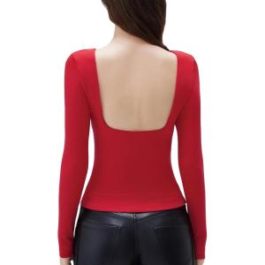 imageSUUKSESS Women Backless Going Out Tops Padded Modal Basic Long Sleeve Shirts03 Red