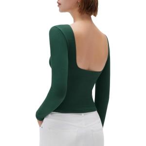 imageSUUKSESS Women Backless Going Out Tops Padded Modal Basic Long Sleeve Shirts04 Deep Green