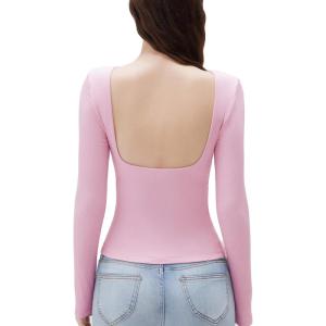imageSUUKSESS Women Backless Going Out Tops Padded Modal Basic Long Sleeve Shirts05 Pink