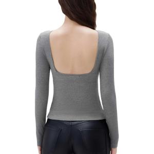 imageSUUKSESS Women Backless Going Out Tops Padded Modal Basic Long Sleeve Shirts06 Flower Grey