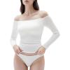 imageSUUKSESS Women Padded Off The Shoulder Tops Ribbed Long Sleeve Shirts Fall BasicWhite