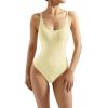 imageSUUKSESS Women Sexy Scoop Neck Thong Bodysuit Backless Cami Bodysuit TopPale Yellow