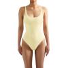 imageSUUKSESS Women Sexy Scoop Neck Thong Bodysuit Backless Cami Bodysuit TopPale Yellow