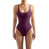 imageSUUKSESS Women Sexy Scoop Neck Thong Bodysuit Backless Cami Bodysuit TopViolet