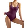 imageSUUKSESS Women Sexy Scoop Neck Thong Bodysuit Backless Cami Bodysuit TopViolet