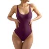 imageSUUKSESS Women Sexy Scoop Neck Thong Bodysuit Backless Cami Bodysuit TopViolet