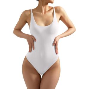 imageSUUKSESS Women Sexy Scoop Neck Thong Bodysuit Backless Cami Bodysuit TopSnow White