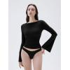 imageSUUKSESS Women Crew Neck Bell Sleeve Tops Double Lined Going Out Fitted Basic T Shirts01 Black