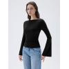 imageSUUKSESS Women Crew Neck Bell Sleeve Tops Double Lined Going Out Fitted Basic T Shirts01 Black