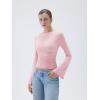 imageSUUKSESS Women Crew Neck Bell Sleeve Tops Double Lined Going Out Fitted Basic T ShirtsBaby Pink