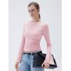 imageSUUKSESS Women Crew Neck Bell Sleeve Tops Double Lined Going Out Fitted Basic T ShirtsBaby Pink