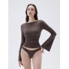 imageSUUKSESS Women Crew Neck Bell Sleeve Tops Double Lined Going Out Fitted Basic T ShirtsBrown