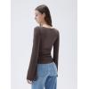 imageSUUKSESS Women Crew Neck Bell Sleeve Tops Double Lined Going Out Fitted Basic T ShirtsBrown