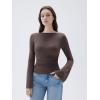 imageSUUKSESS Women Crew Neck Bell Sleeve Tops Double Lined Going Out Fitted Basic T ShirtsBrown