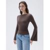 imageSUUKSESS Women Crew Neck Bell Sleeve Tops Double Lined Going Out Fitted Basic T ShirtsBrown