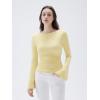 imageSUUKSESS Women Crew Neck Bell Sleeve Tops Double Lined Going Out Fitted Basic T ShirtsButter Yellow