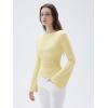imageSUUKSESS Women Crew Neck Bell Sleeve Tops Double Lined Going Out Fitted Basic T ShirtsButter Yellow