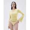 imageSUUKSESS Women Crew Neck Bell Sleeve Tops Double Lined Going Out Fitted Basic T ShirtsButter Yellow