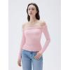 imageSUUKSESS Women Padded Off The Shoulder Tops Double Lined Going Out Fitted Basic Fall ShirtsBaby Pink
