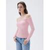 imageSUUKSESS Women Padded Off The Shoulder Tops Double Lined Going Out Fitted Basic Fall ShirtsBaby Pink