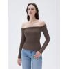 imageSUUKSESS Women Padded Off The Shoulder Tops Double Lined Going Out Fitted Basic Fall ShirtsBrown